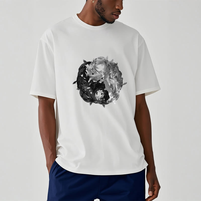 Buddha Stones Yin Yang Koi Fisch Kombination Baumwolle T-Shirt