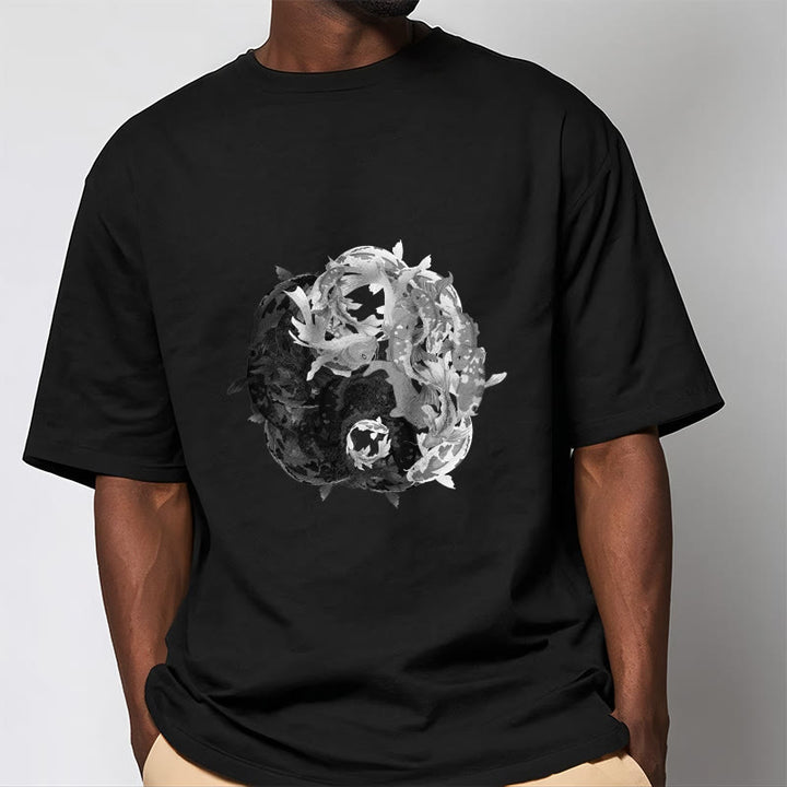 Buddha Stones Yin Yang Koi Fisch Kombination Baumwolle T-Shirt