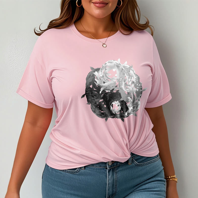 Buddha Stones Yin Yang Koi Fisch Kombination Baumwolle T-Shirt