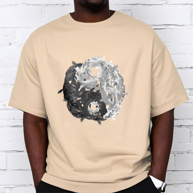 Buddha Stones Yin Yang Koi Fisch Kombination Baumwolle T-Shirt