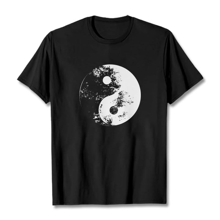 T-Shirt aus Baumwolle mit Buddha Stones, Yin Yang, Tai Chi-Muster