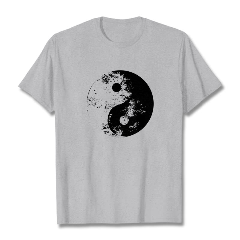 T-Shirt aus Baumwolle mit Buddha Stones, Yin Yang, Tai Chi-Muster - Hellgrau - 2XL - image 11