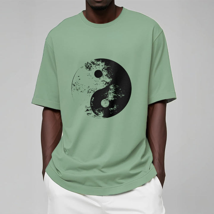 T-Shirt aus Baumwolle mit Buddha Stones, Yin Yang, Tai Chi-Muster