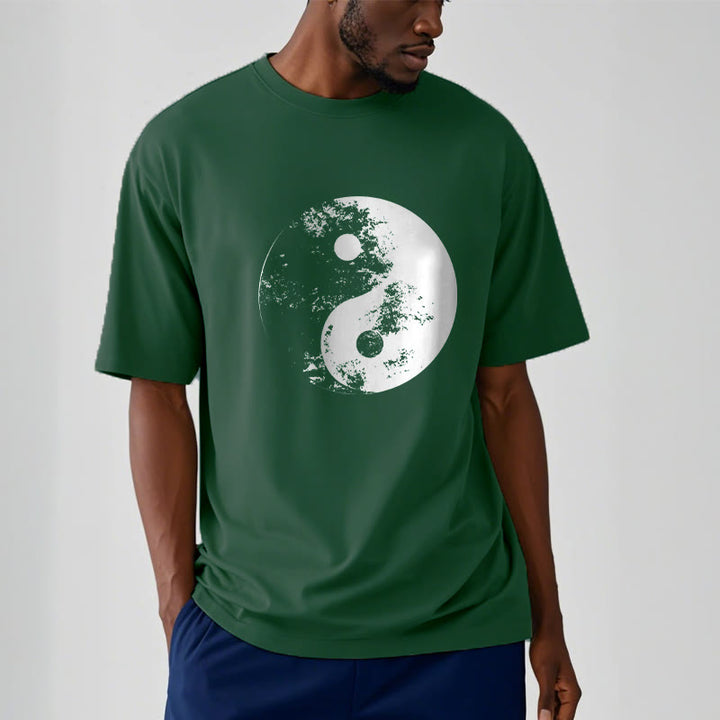 T-Shirt aus Baumwolle mit Buddha Stones, Yin Yang, Tai Chi-Muster