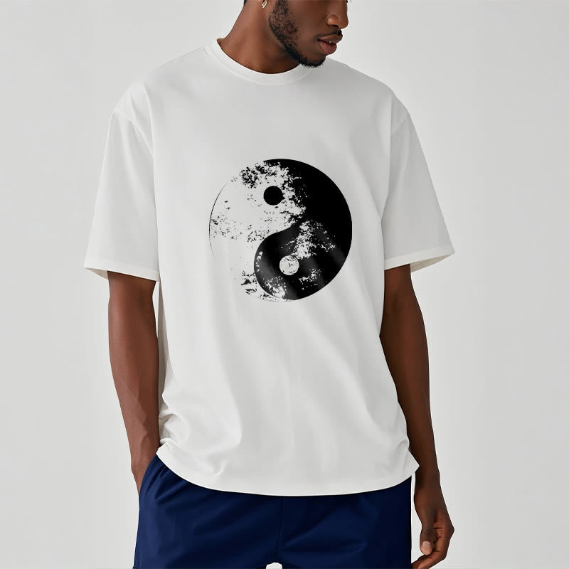 T-Shirt aus Baumwolle mit Buddha Stones, Yin Yang, Tai Chi-Muster