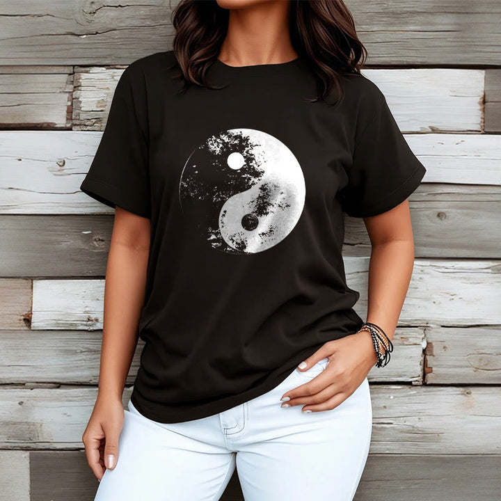 T-Shirt aus Baumwolle mit Buddha Stones, Yin Yang, Tai Chi-Muster