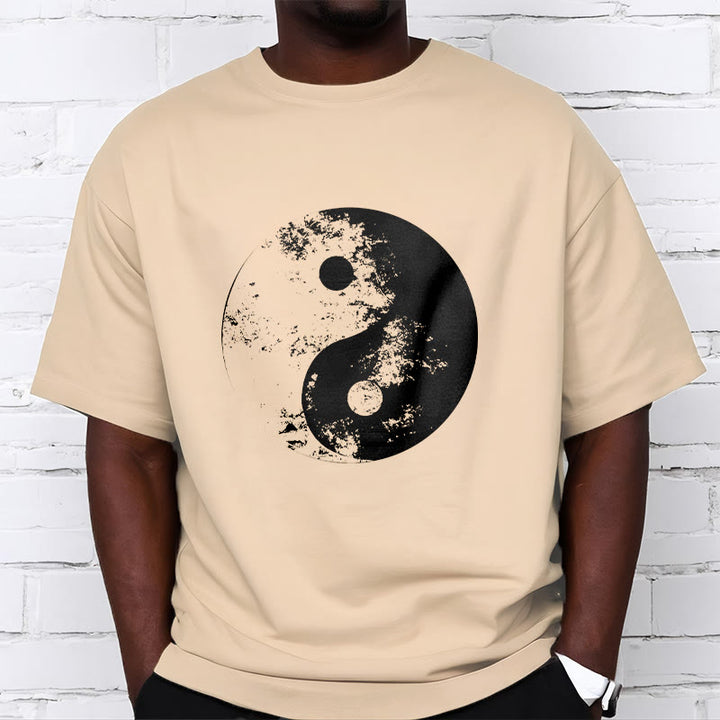 T-Shirt aus Baumwolle mit Buddha Stones, Yin Yang, Tai Chi-Muster