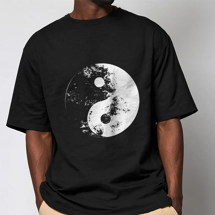 T-Shirt aus Baumwolle mit Buddha Stones, Yin Yang, Tai Chi-Muster