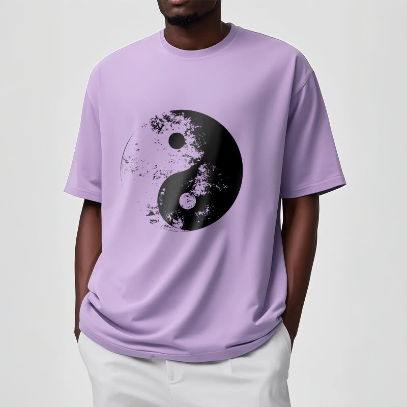 T-Shirt aus Baumwolle mit Buddha Stones, Yin Yang, Tai Chi-Muster