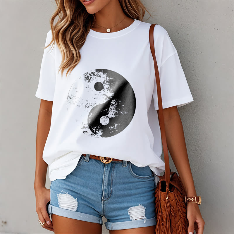 T-Shirt aus Baumwolle mit Buddha Stones, Yin Yang, Tai Chi-Muster