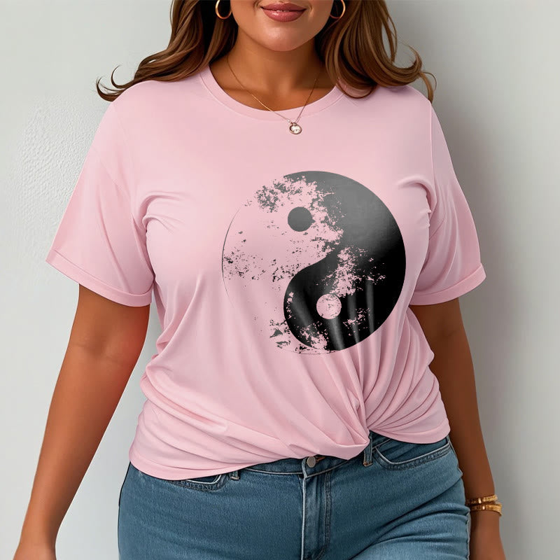 T-Shirt aus Baumwolle mit Buddha Stones, Yin Yang, Tai Chi-Muster