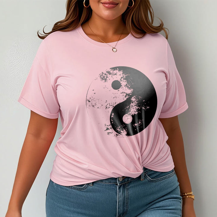 T-Shirt aus Baumwolle mit Buddha Stones, Yin Yang, Tai Chi-Muster