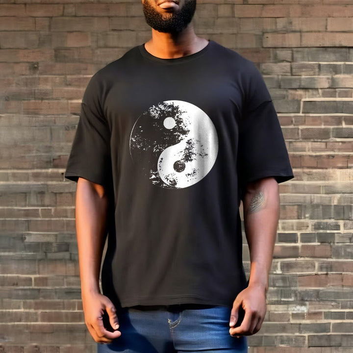 T-Shirt aus Baumwolle mit Buddha Stones, Yin Yang, Tai Chi-Muster