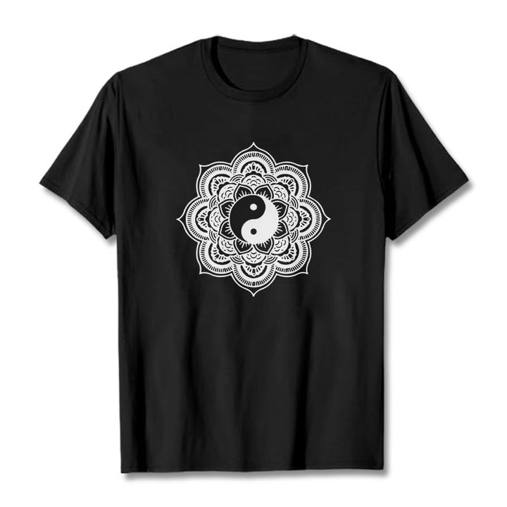 Buddha Stones ​​Mandala Yin Yang Baumwolle T-Shirt - Schwarz - 2XL - image 5