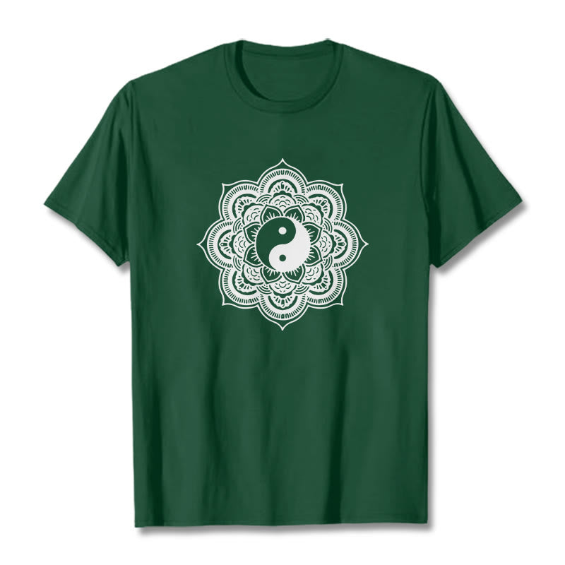 Buddha Stones ​​Mandala Yin Yang Baumwolle T-Shirt - Waldgrün - 2XL - image 9