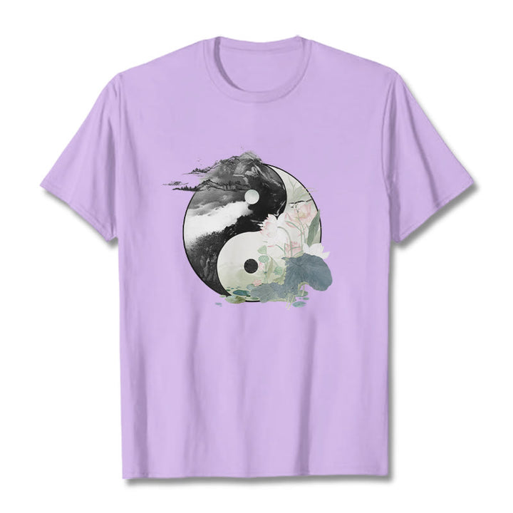 Buddha Stones ​​Yin Yang Lotus Blatt Tinte Malerei Baumwolle T-shirt - Pflaume - 2XL - image 20