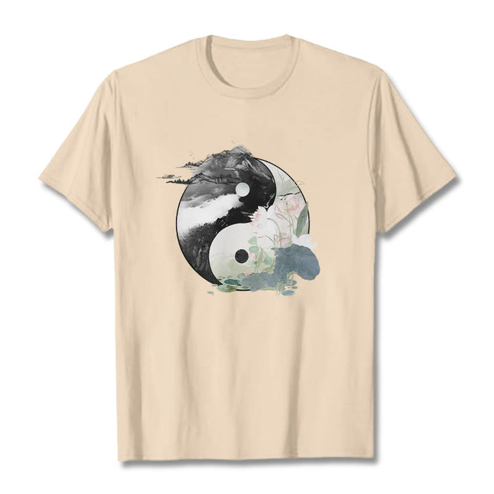 Buddha Stones ​​Yin Yang Lotus Blatt Tinte Malerei Baumwolle T-shirt - Bisque - 2XL - image 14