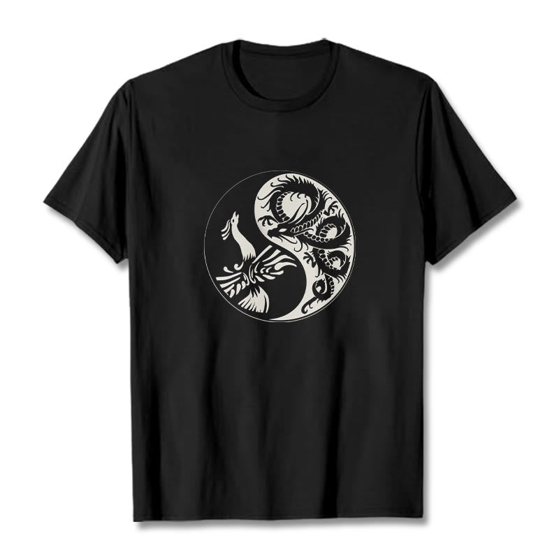 Buddha Stones ​​Phoenix Yin Yang Baumwolle T-Shirt - Schwarz - 2XL - image 1