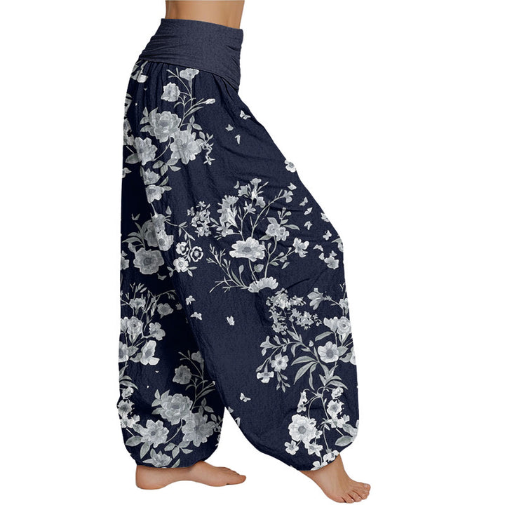 Buddha Stones Sommer-Haremshose mit böhmischem Blumenmuster für Damen, elastische Taille