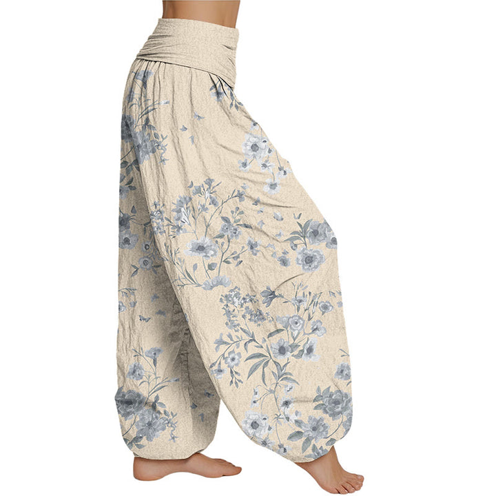 Buddha Stones Sommer-Haremshose mit böhmischem Blumenmuster für Damen, elastische Taille