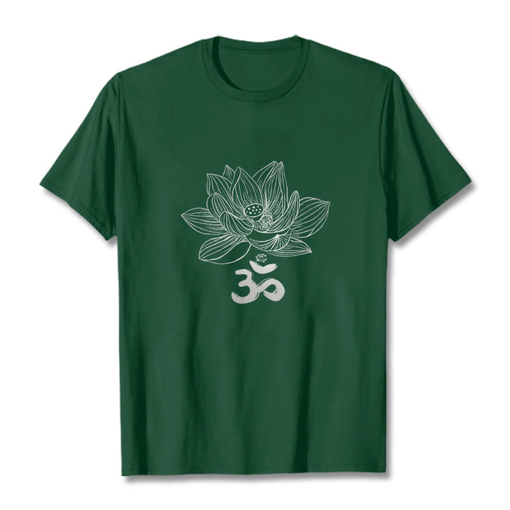 Buddha Stones ​​Om Lotus Skizze Baumwolle T-shirt - Waldgrün - 2XL - image 6