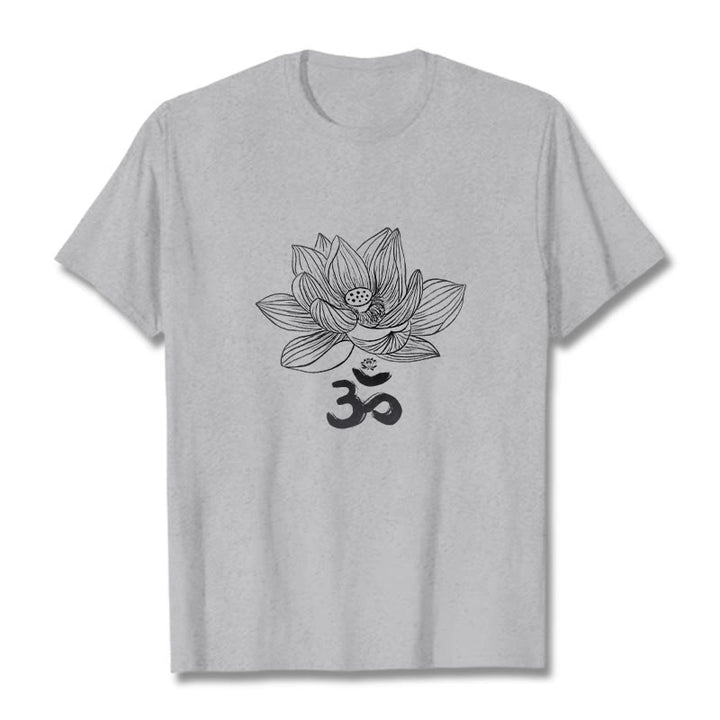 Buddha Stones ​​Om Lotus Skizze Baumwolle T-shirt - Hellgrau - 2XL - image 12