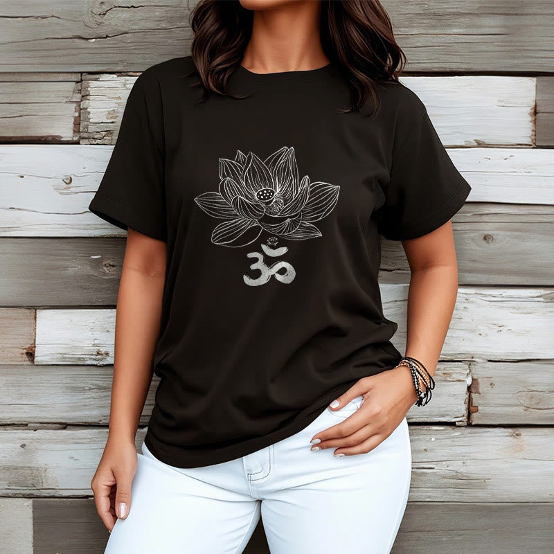 Buddha Stones Om Lotus Skizze Baumwolle T-shirt