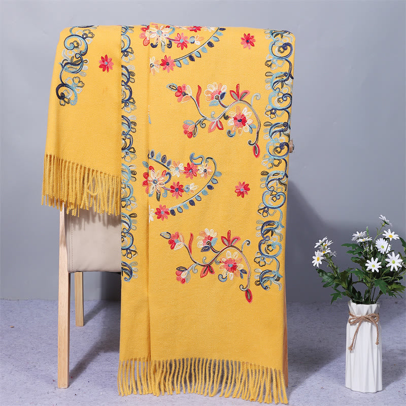 Buddha Stones , Polyester-Schal, bunte Blumen, Stickerei im ethnischen Stil, Quaste, gemütlicher Winter-Reiseschal - Gold - 200 x 70 cm - image 8