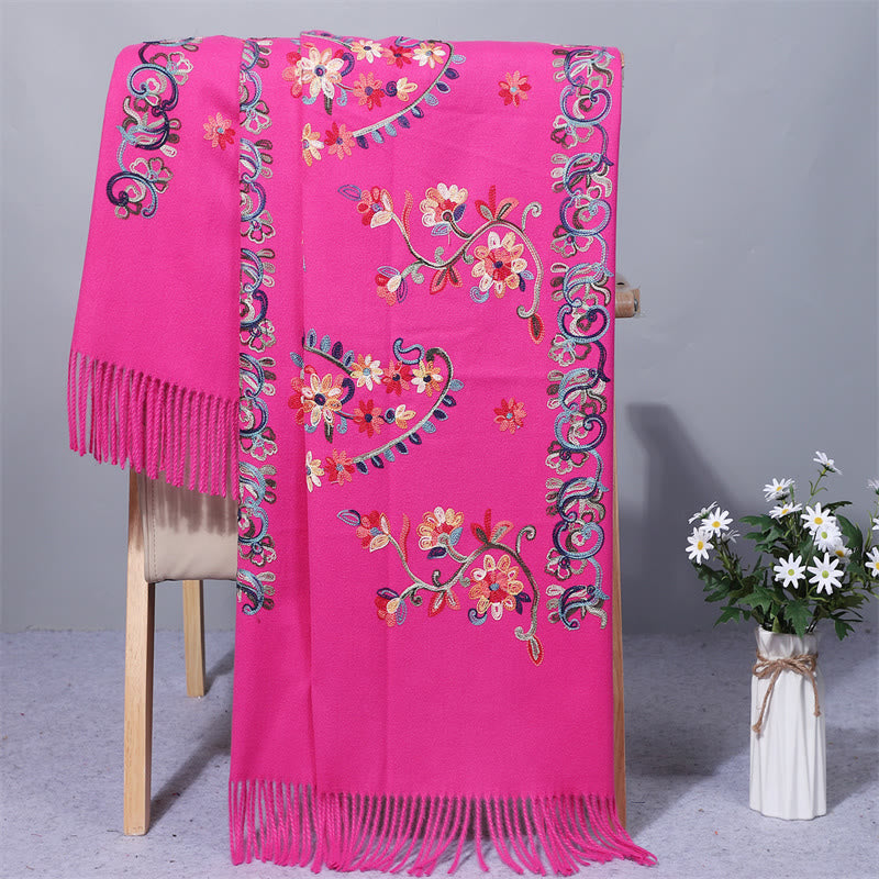 Buddha Stones , Polyester-Schal, bunte Blumen, Stickerei im ethnischen Stil, Quaste, gemütlicher Winter-Reiseschal - Tiefrosa - 200 x 70 cm - image 11