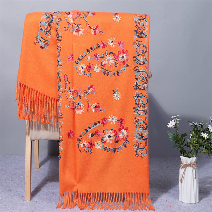Buddha Stones , Polyester-Schal, bunte Blumen, Stickerei im ethnischen Stil, Quaste, gemütlicher Winter-Reiseschal - Koralle - 200 x 70 cm - image 12