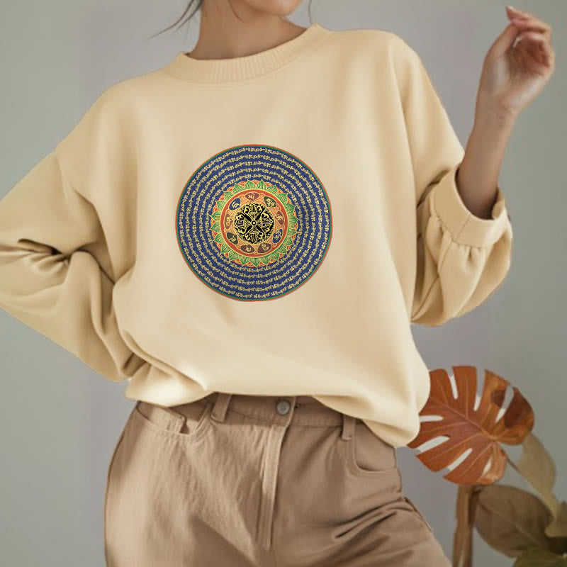 Sweatshirt mit 108 Buddha Stones, Om Mani Padme Hum Mantra, Sanskrit, mit Fleecefutter, Polyester