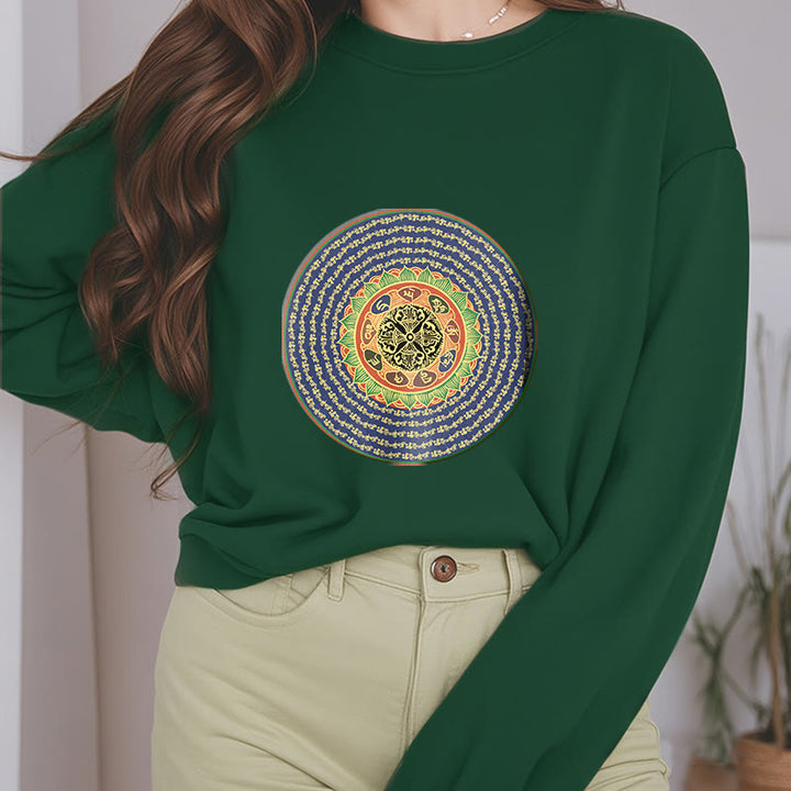 Sweatshirt mit 108 Buddha Stones, Om Mani Padme Hum Mantra, Sanskrit, mit Fleecefutter, Polyester