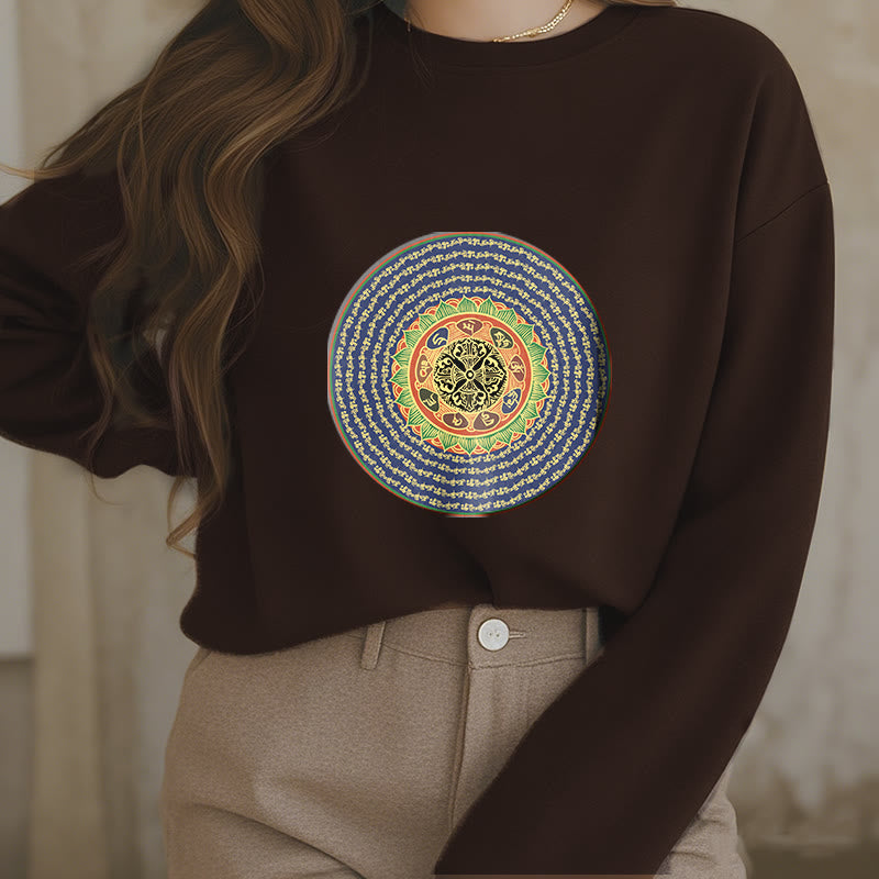 Sweatshirt mit 108 Buddha Stones, Om Mani Padme Hum Mantra, Sanskrit, mit Fleecefutter, Polyester