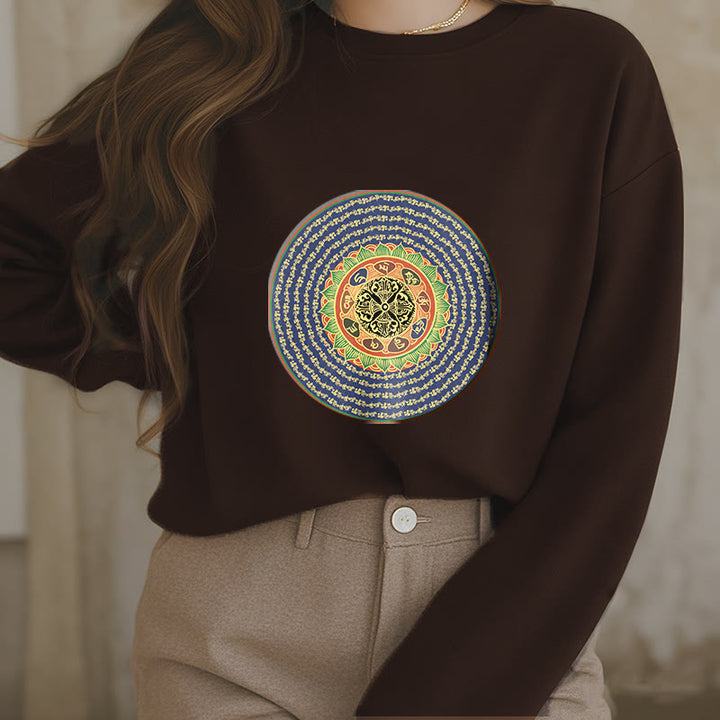 Sweatshirt mit 108 Buddha Stones, Om Mani Padme Hum Mantra, Sanskrit, mit Fleecefutter, Polyester