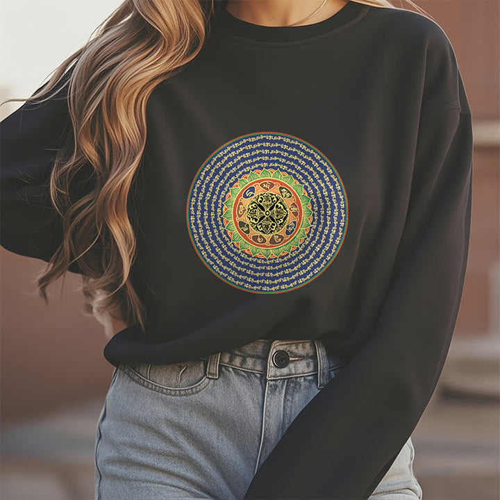 Sweatshirt mit 108 Buddha Stones, Om Mani Padme Hum Mantra, Sanskrit, mit Fleecefutter, Polyester