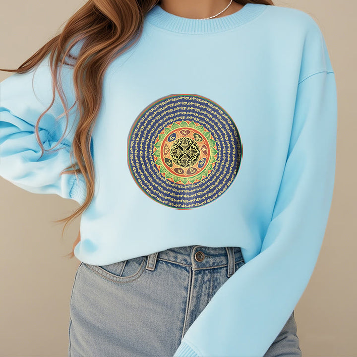 Sweatshirt mit 108 Buddha Stones, Om Mani Padme Hum Mantra, Sanskrit, mit Fleecefutter, Polyester