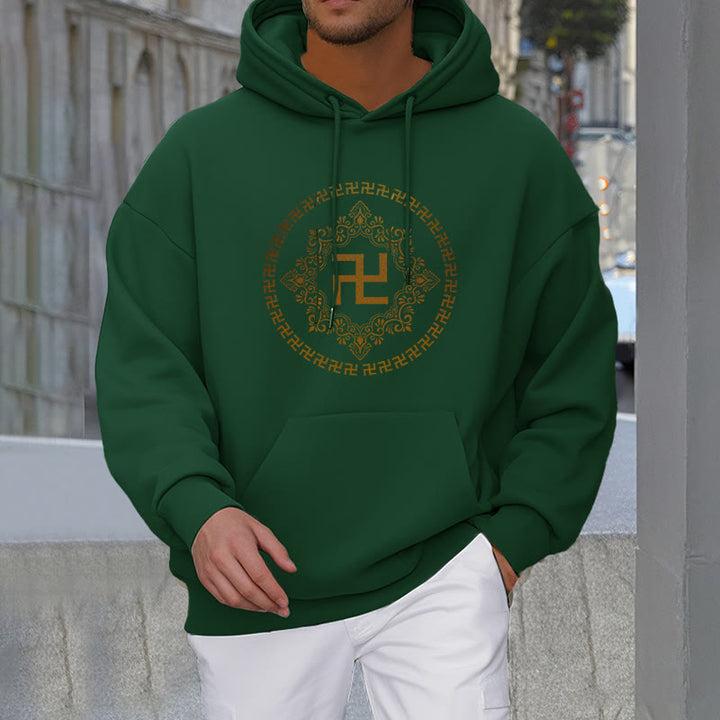 Kapuzenpullover aus Polyester mit Buddha Stones und Hakenkreuz, mit Fleece gefüttert