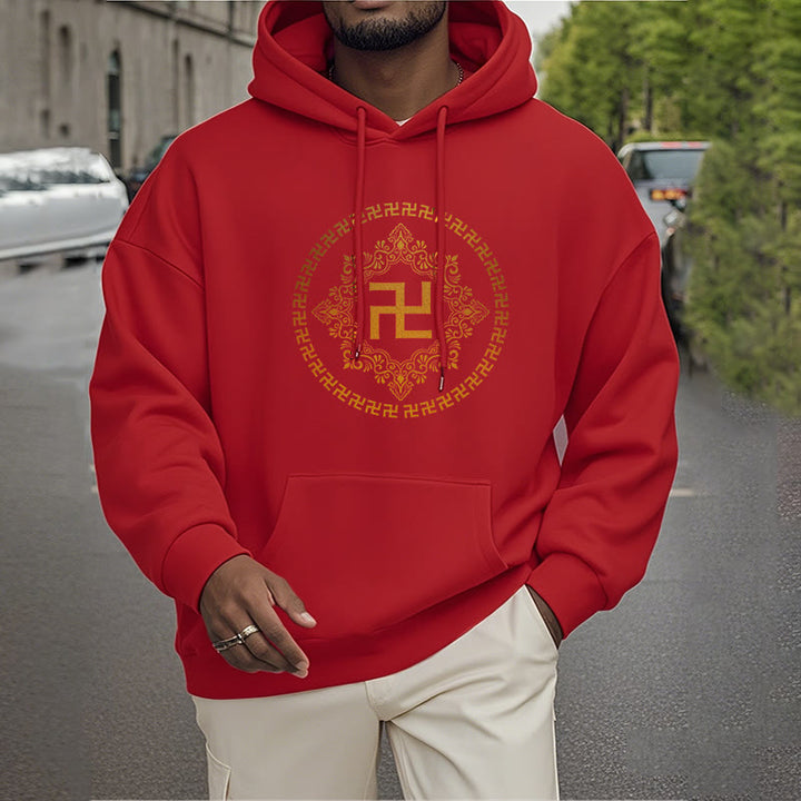 Kapuzenpullover aus Polyester mit Buddha Stones und Hakenkreuz, mit Fleece gefüttert