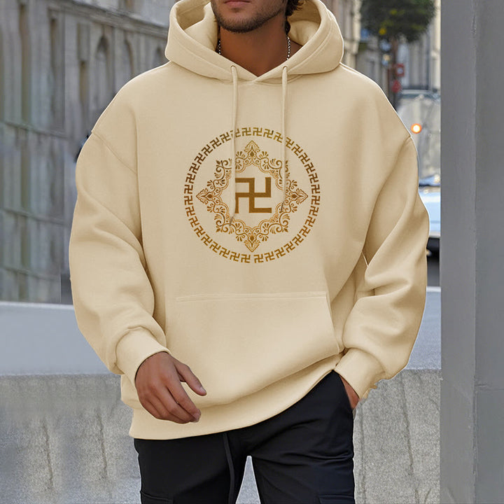 Kapuzenpullover aus Polyester mit Buddha Stones und Hakenkreuz, mit Fleece gefüttert