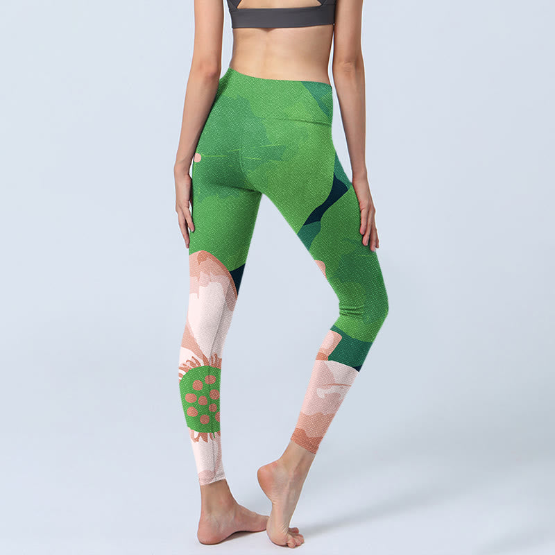 Buddha Stones Grüne Lotusblütenblatt-Druck Sport Fitness Leggings Damen Yogahose - image 4