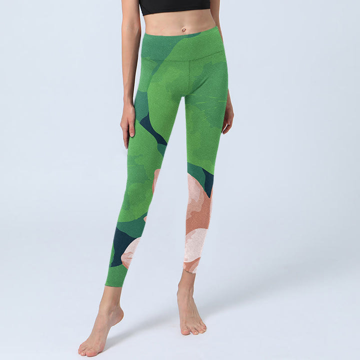 Buddha Stones Grüne Lotusblütenblatt-Druck Sport Fitness Leggings Damen Yogahose - image 6