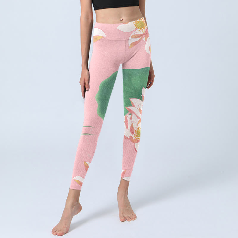 Buddha Stones Rosa Lotusblüte Blatt Druck Gym Fitness Leggings Damen Yogahose - image 6
