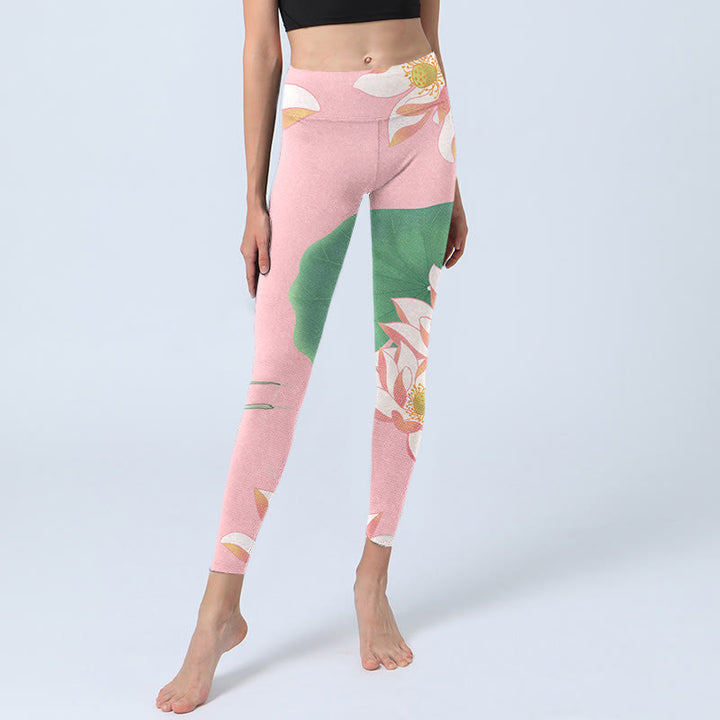 Buddha Stones Rosa Lotusblüte Blatt Druck Gym Fitness Leggings Damen Yogahose - image 6