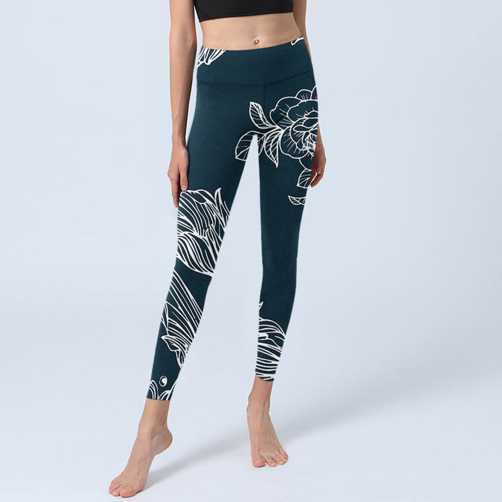 Buddha Stones Pfingstrose Epiphyllum Blumen Druck Gym Fitness Leggings Damen Yogahose