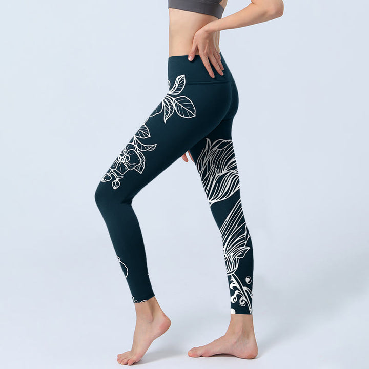 Buddha Stones Pfingstrose Epiphyllum Blumen Druck Gym Fitness Leggings Damen Yogahose