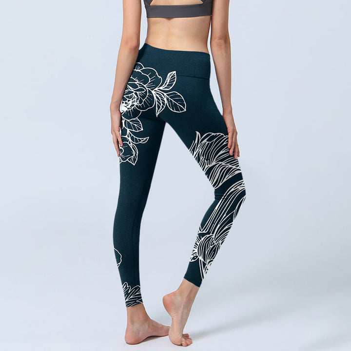 Buddha Stones Pfingstrose Epiphyllum Blumen Druck Gym Fitness Leggings Damen Yogahose