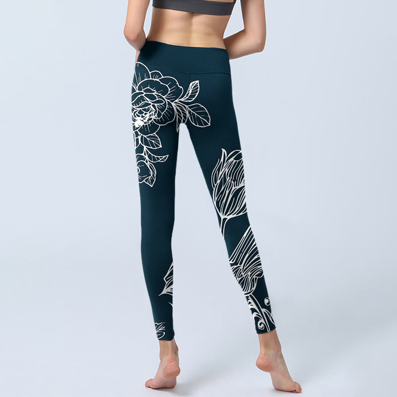 Buddha Stones Pfingstrose Epiphyllum Blumen Druck Gym Fitness Leggings Damen Yogahose