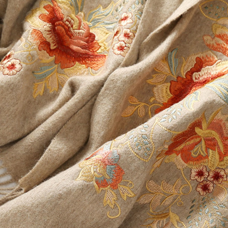 Buddha Stones -Wollschal, rote Blumenblätter, Stickerei, Quaste, gemütlicher Winter-Reiseschal - image 8