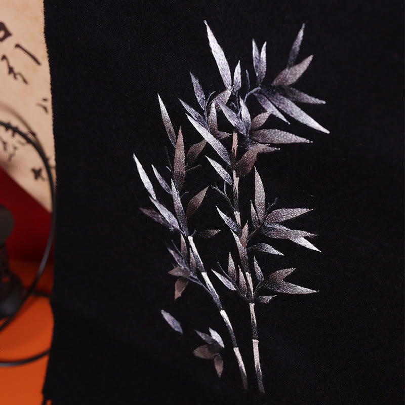 Buddha Stones -Wollschal, Bambusblatt-Stickerei, Quaste, Winter, gemütlicher Reiseschal, Wickeltuch - image 1