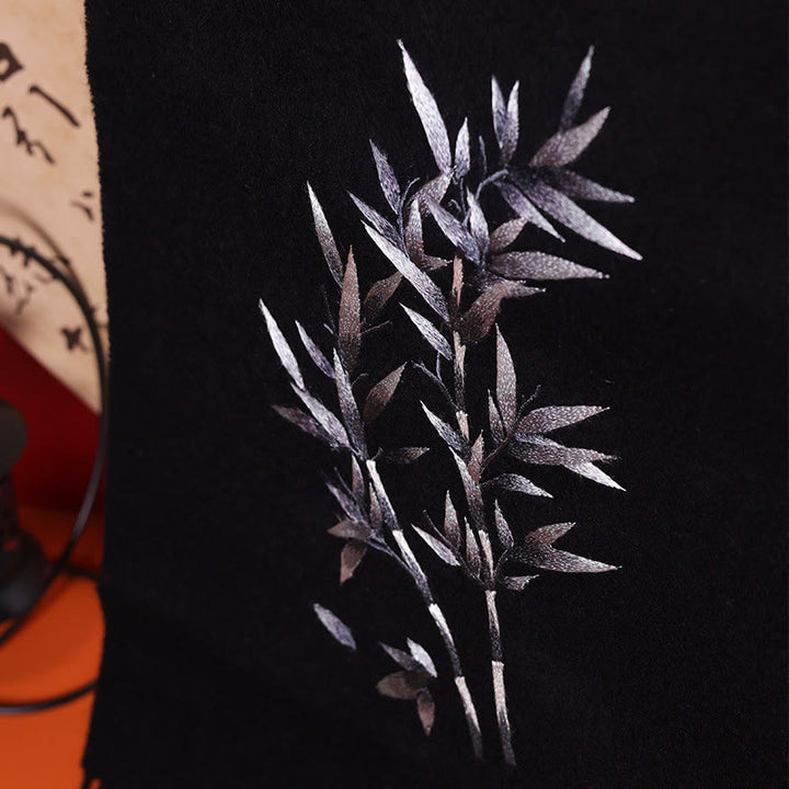 Buddha Stones -Wollschal, Bambusblatt-Stickerei, Quaste, Winter, gemütlicher Reiseschal, Wickeltuch - image 1